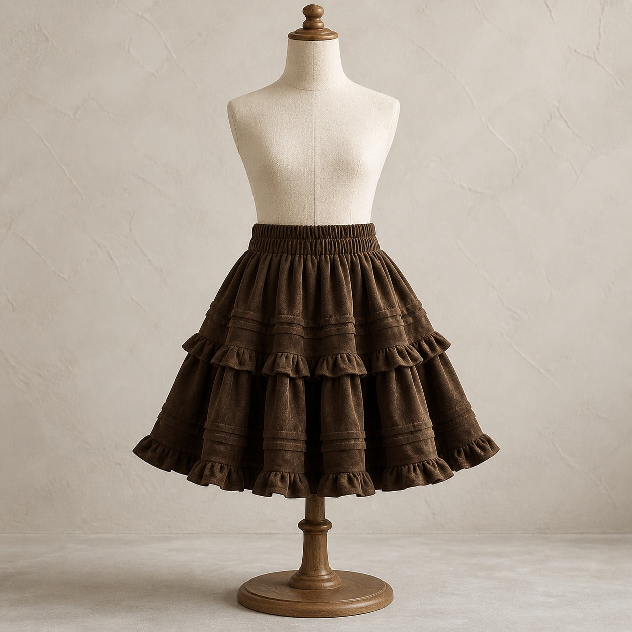 Brown Suede Flared Skirt Women Cute Sweet Japan