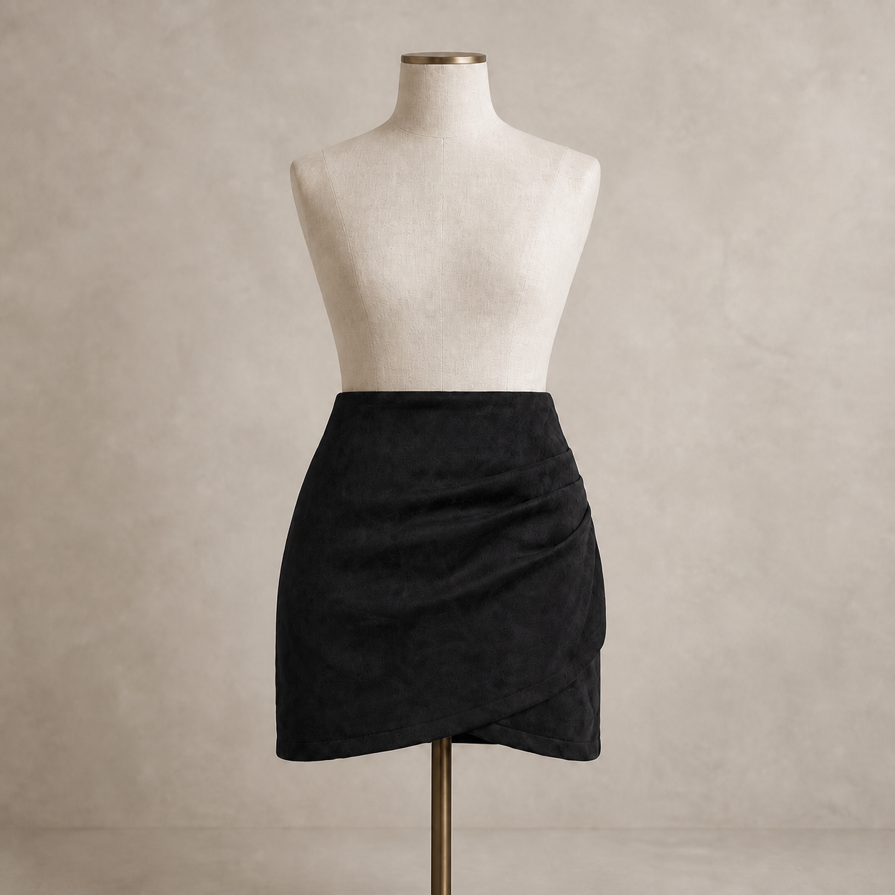 Black Ruched Wrap Mini Skirt