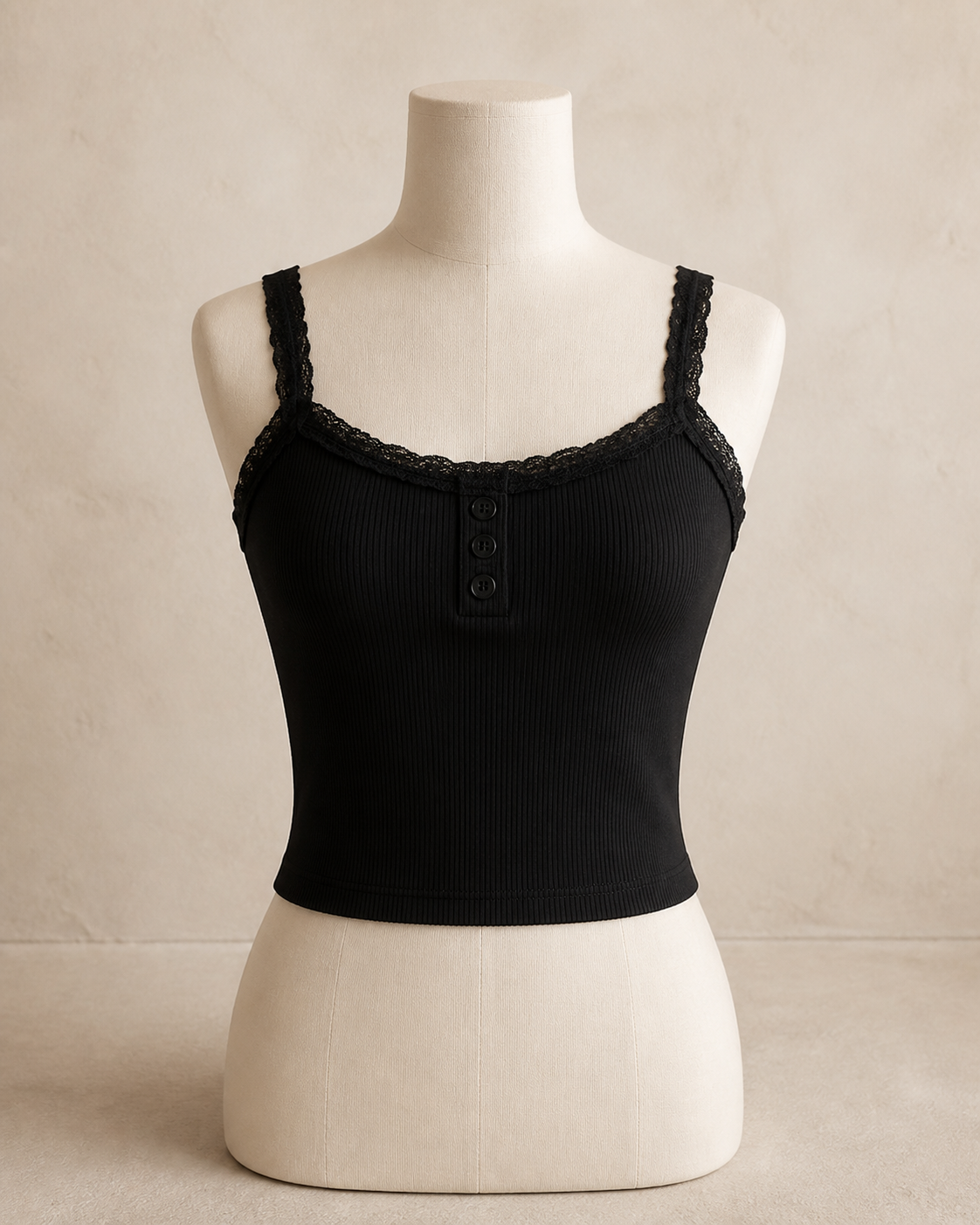 Black Lace Henley Cami
